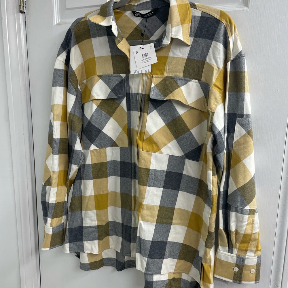 Zara oversized plaid shirt M